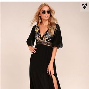 LULUS PUERTO VALLARTA BLACK EMBROIDERED MAXI DRES